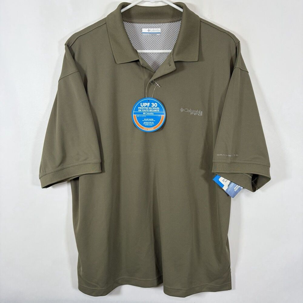 Columbia PFG Polo Shirt Mens Size Medium Olive Green Vented Omni Shade NWT